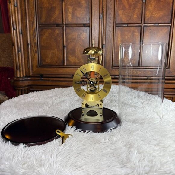 Vintage Wood Glass Brass Turnkey Pendulum Column Clock - Picture 7 of 13